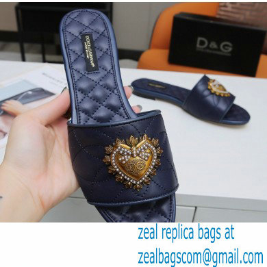 Dolce & Gabbana Leather Sliders Blue with Devotion Heart 2021 - Click Image to Close